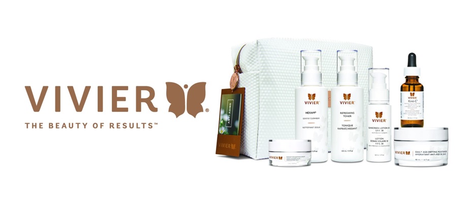 Banner displaying vivier title and their skincare products.